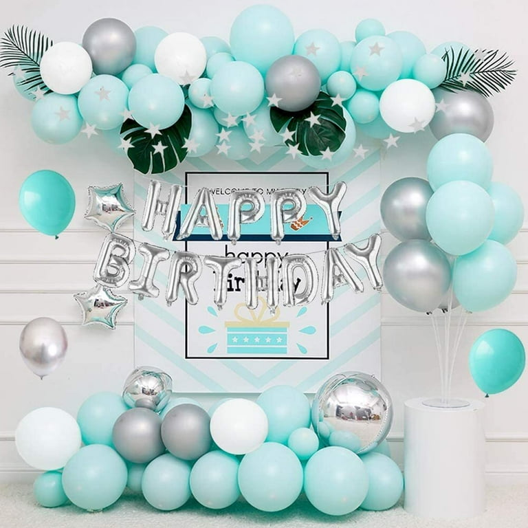 Tiffany Blue White Silver Balloon Arch Kit Macaron Tiffany Blue White Balloons Metallic Silver Balloons for Baby Shower Decorations Wedding Birthday