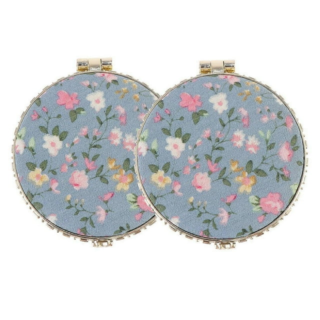 2pcs Double-sided Cosmetic Mirror Creative Folding Mirror Retro Cloth Printing Pocket Mirror Circular Makeup Mirror