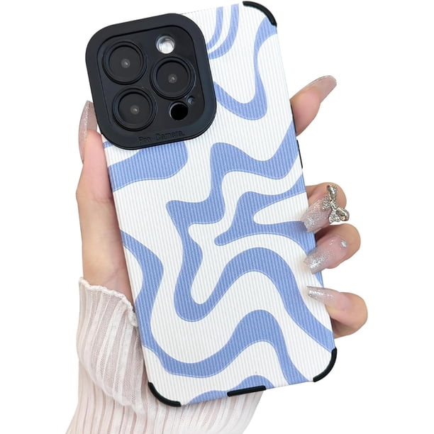 Funda para iPhone 13 Pro Max, de piel sintética suave de TPU y con un bonito diseño ondulado para mujeres y niñas, fina, protectora, a prueba de golpes, compatible con iPhone (azul, iPhone 13 Pro