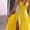 Yellow, variant on Women's Backless Lace-Up V-Neck Maxi Dress, Sleeveless Flared High-Low Hem Formal Party Dress