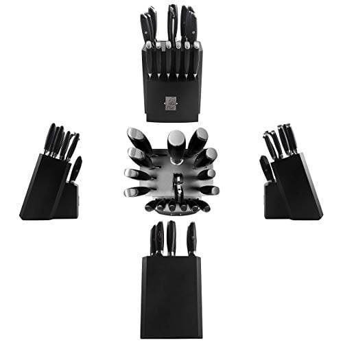 TUO Knife Block Set - 17 PCS Kitchen Knife Set with Wooden Block, Kitchen Knife Set Honing Steel and Shears - German X50CrMoV15 Steel with Full Tang Pakkawood Handle - FALCON SERIES with Gift Box