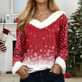 thumbnail image 2 of larppty Cozy Faux Fur Trim Sweatshirt | Women's Loose-Fit Holiday Graphic Pullover Party Outfits (Wine, L), 2 of 5