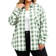 thumbnail image 2 of Womens Plus Size Plaid Shirts Button Down Long Sleeve Casual Turndown Collar Fall Fashion Shirts Blouse Green 5XL, 2 of 5