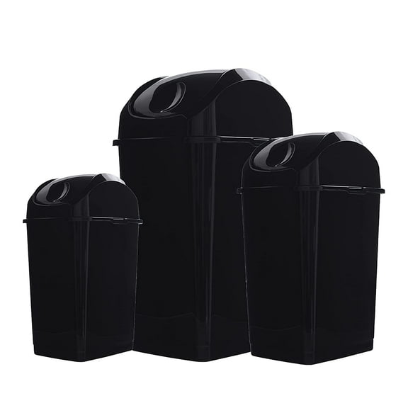 Superio Swing Top Trash Can Set - Black (3 Pack- 5 Qt, 10 Qt, 18 Qt)