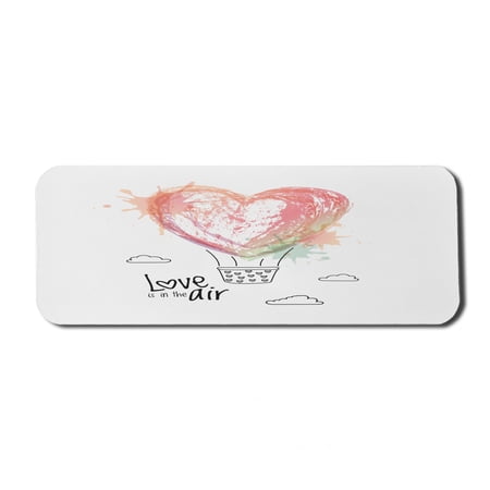 Saying Computer Mouse Pad  Valentines Day Design Splashed Heart Air Balloon and Love is in the Air Phrase  Rectangle Non-Slip Rubber Mousepad Large  31  x 12  Gaming Size  Multicolor  by Ambesonne