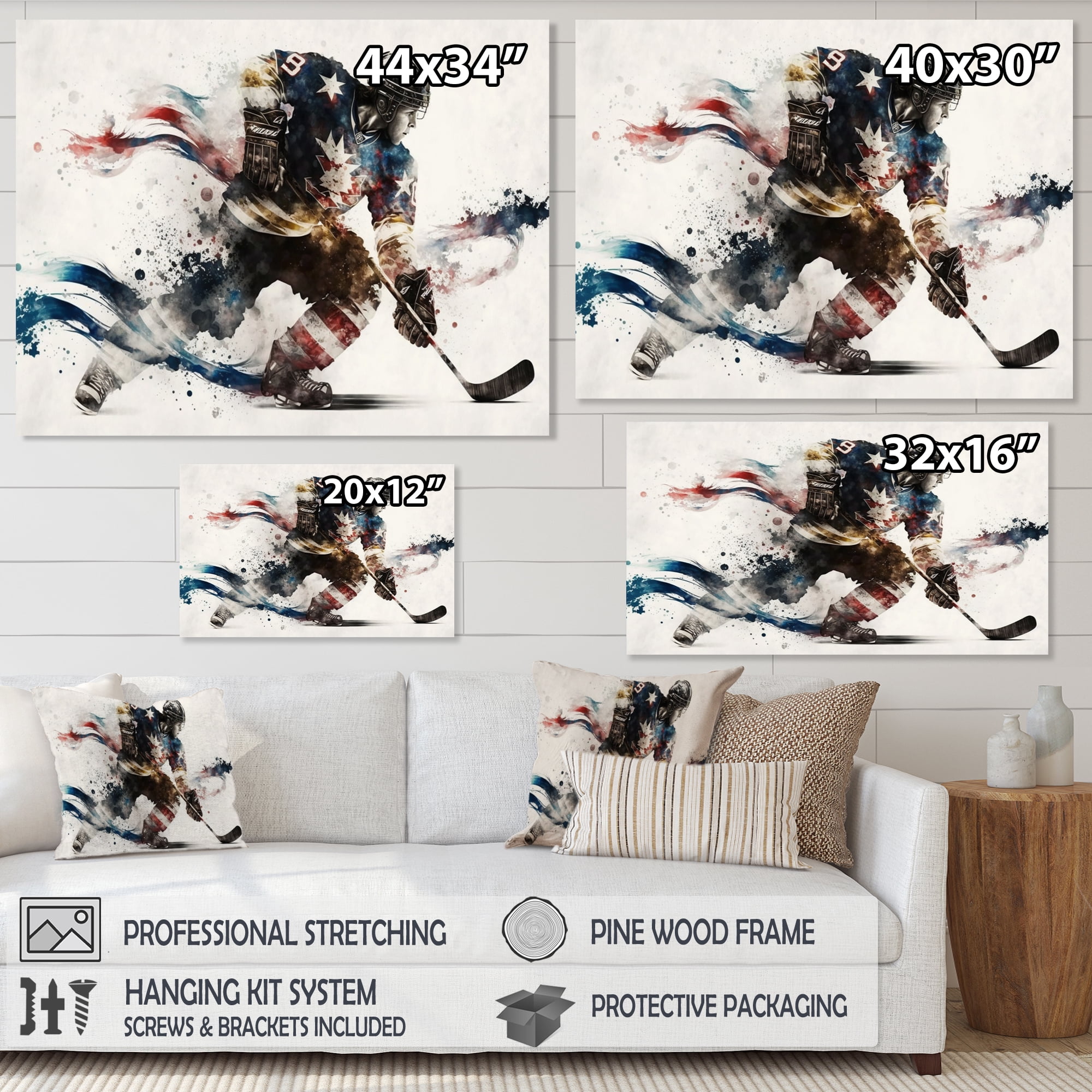 Designart Usa Hockey Player In Action VI Canvas Wall Art