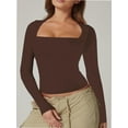 thumbnail image 6 of Women's Square Neck Long Sleeve T Shirts Slim Fit Tops Basic Tee, 6 of 6