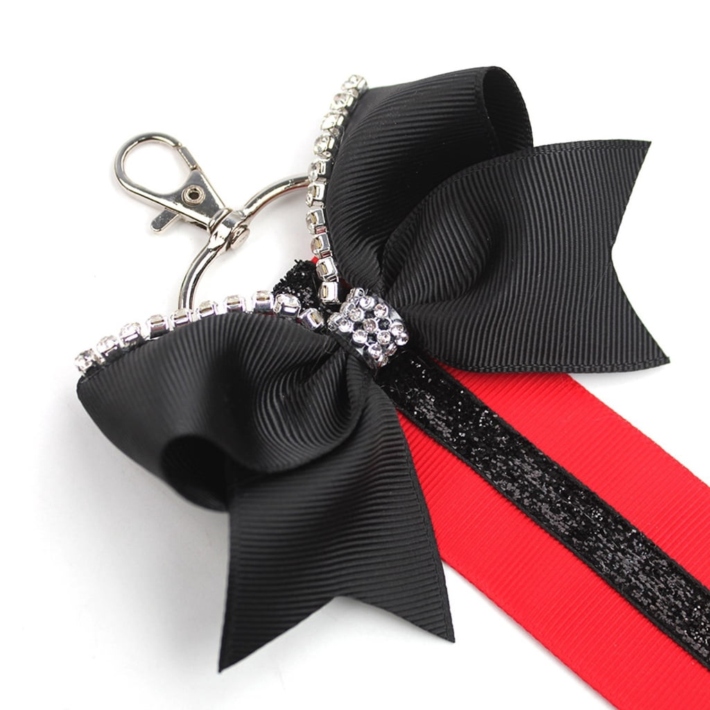 Pin Me Cheer Glitter Keychain with Bowknot Rhinestones Sports Accessories for Women Cheerleader Bag Backpack Pendant