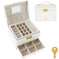 thumbnail image 2 of Jewelry Box Organizer PU Leather Display Case with Mirror Double Layer Storage Holder Large Capacity Drawer Type for Earrings Bracelets Rings, 2 of 10