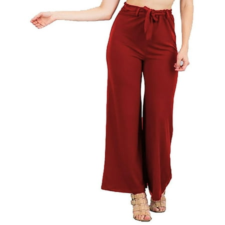 Red Waist - MOA COLLECTION Women's Solid Casual Stretch Knit Elastic Waist tie Belt Wide Leg Pants
