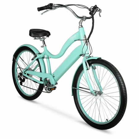 Hyper Bicycles Cruiser Electric Bike, 26 inch Wheels Womens Ebike, 36 volt, 20+ Mile Range, Pedal Assist, Turquoise