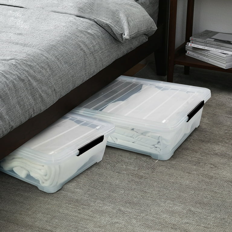 Home Basics 45L Under The Bed Storage Box with Wheels, Clear, STORAGE  ORGANIZATION