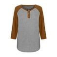 thumbnail image 5 of Otntypg Women's Raglan V Neck Summer Baseball Tops 3/4 Sleeve Ladies Button Henley Shirt Trendy Oversized Workout Tunics Color Block Tees Boyfriend Style Blouse Brown#01 L, 5 of 10