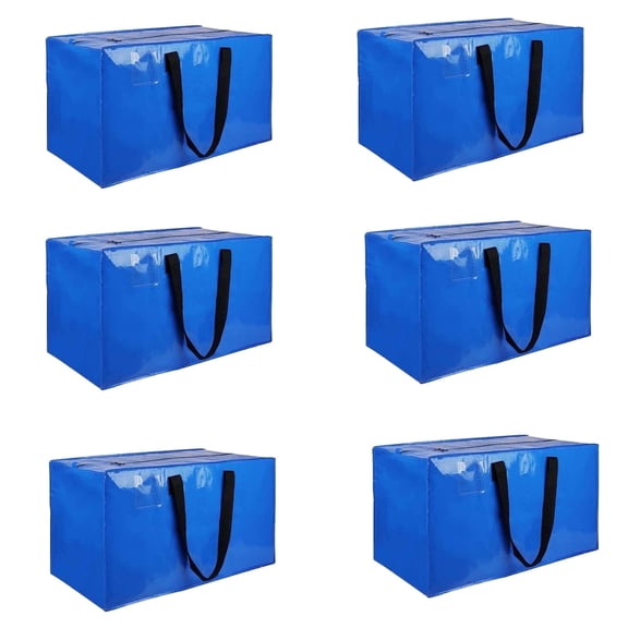 BN-LINK 6 Pack Moving Bags Heavy-Duty Extra Large, Blue Moving Totes with Zippers Handles for Space Saving, Family & Dorm Room Moving Supplies