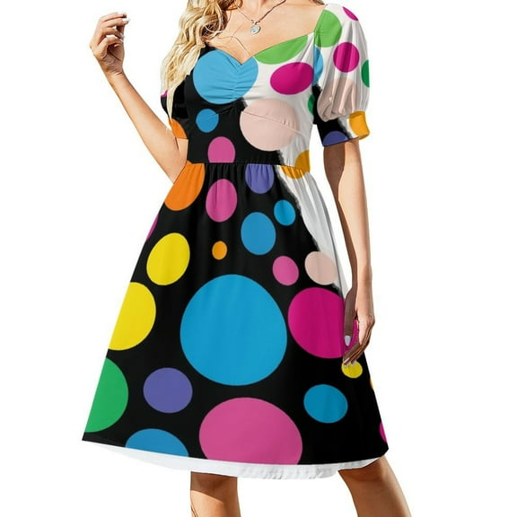 Colorful Dots Short Sleeved Dress Summer Dresses Birthday Dress for Women Luxury 2025 Dress Party Night