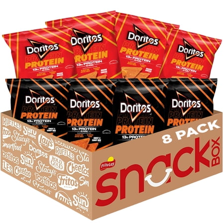 Doritos Protein Tortilla Chips, Nacho Cheese and Sweet Tangy Barbecue, No Colors from Artificial Sources, No Artificial Flavors, 8 Pack