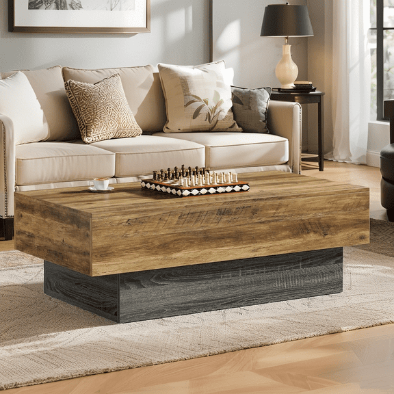 Tribesigns 55-Inch Farmhouse Wood Coffee Table, Large Rectangle Rustic Brown & Grey Tea Table for Living Room