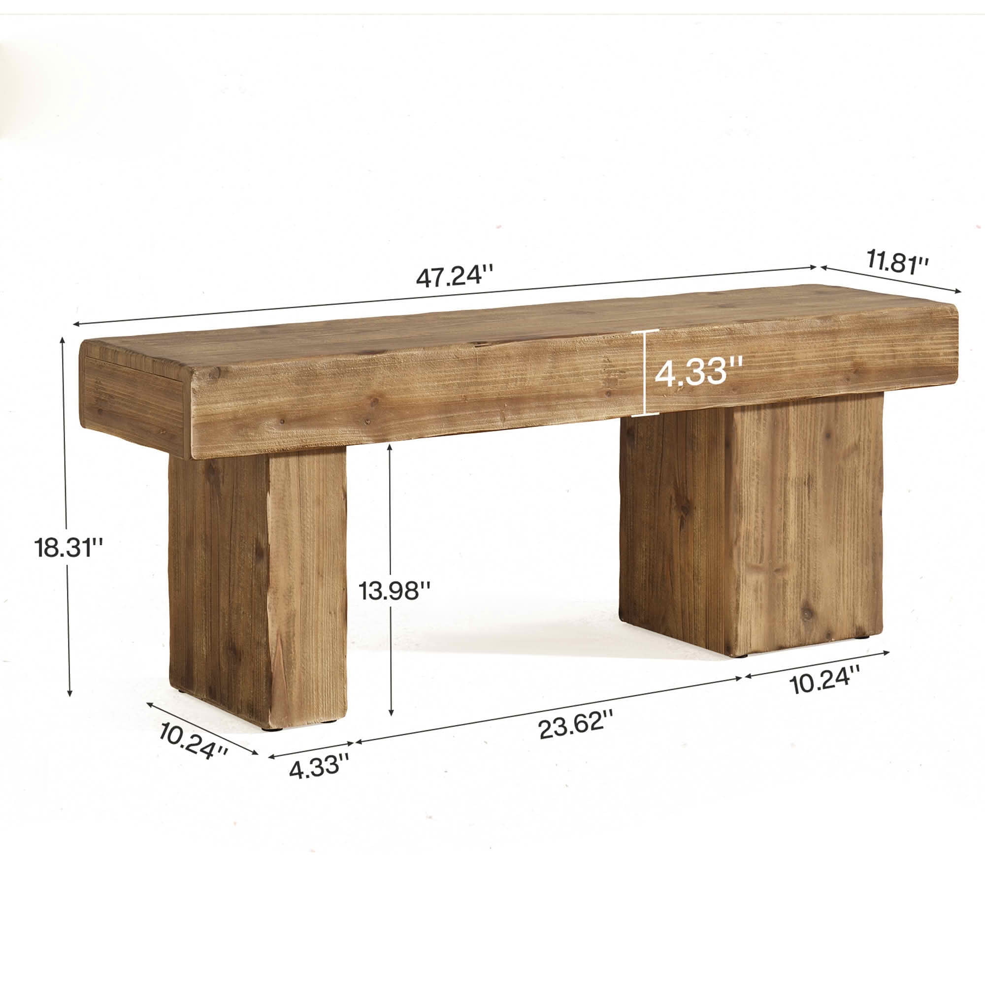 MAYEERTY Rustic 47 Inch Solid Fir Wood Entryway Bench, Heavy Duty Farmhouse Dining Shoe Bench with Artistic Legs for Bedroom Kitchen Hallway