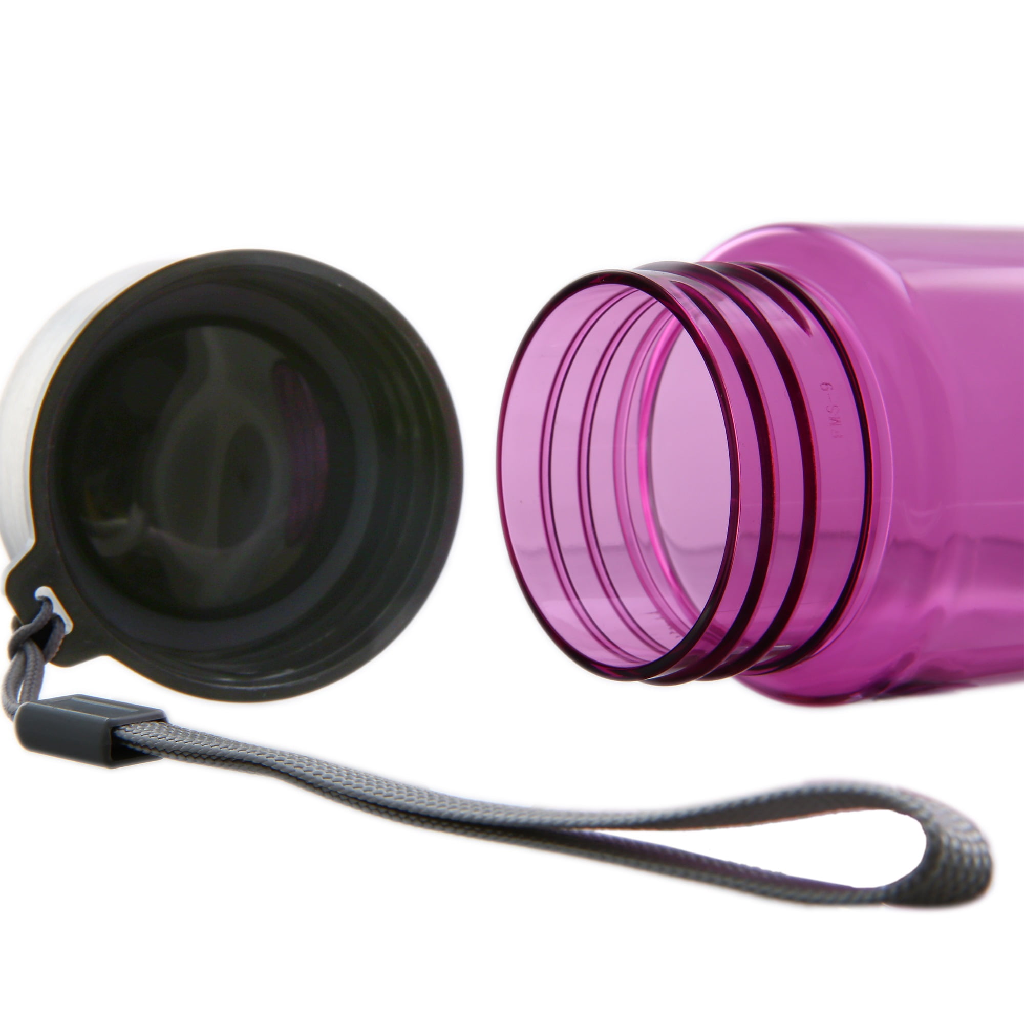 Mainstays 18 oz Plastic Purple Water Bottle Stainless Steel Screw Cap Lid with Strap, 1 Each Included