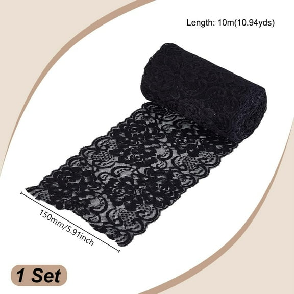 10 Yards Black Lace Trim Ribbon 6 Inch Wide Delicate Vintage Lace Ribbon with Floral Pattern for DIY Craft Sewing Bridal Wedding Dress Home Decorations