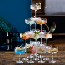 Shatterproof Acrylic Cocktail Glasses Set of 20, 10oz Ribbed Coupe Martini Glasses – Art Deco Champagne Tower Glassware for Wedding, Birthday, Events