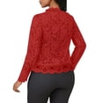 thumbnail image 3 of Lace Shrug for Women Ruffle Cardigan Open Front Long Sleeve Bolero Sheer Lightweight Dressy Elegant Shrugs Top Wine M, 3 of 3