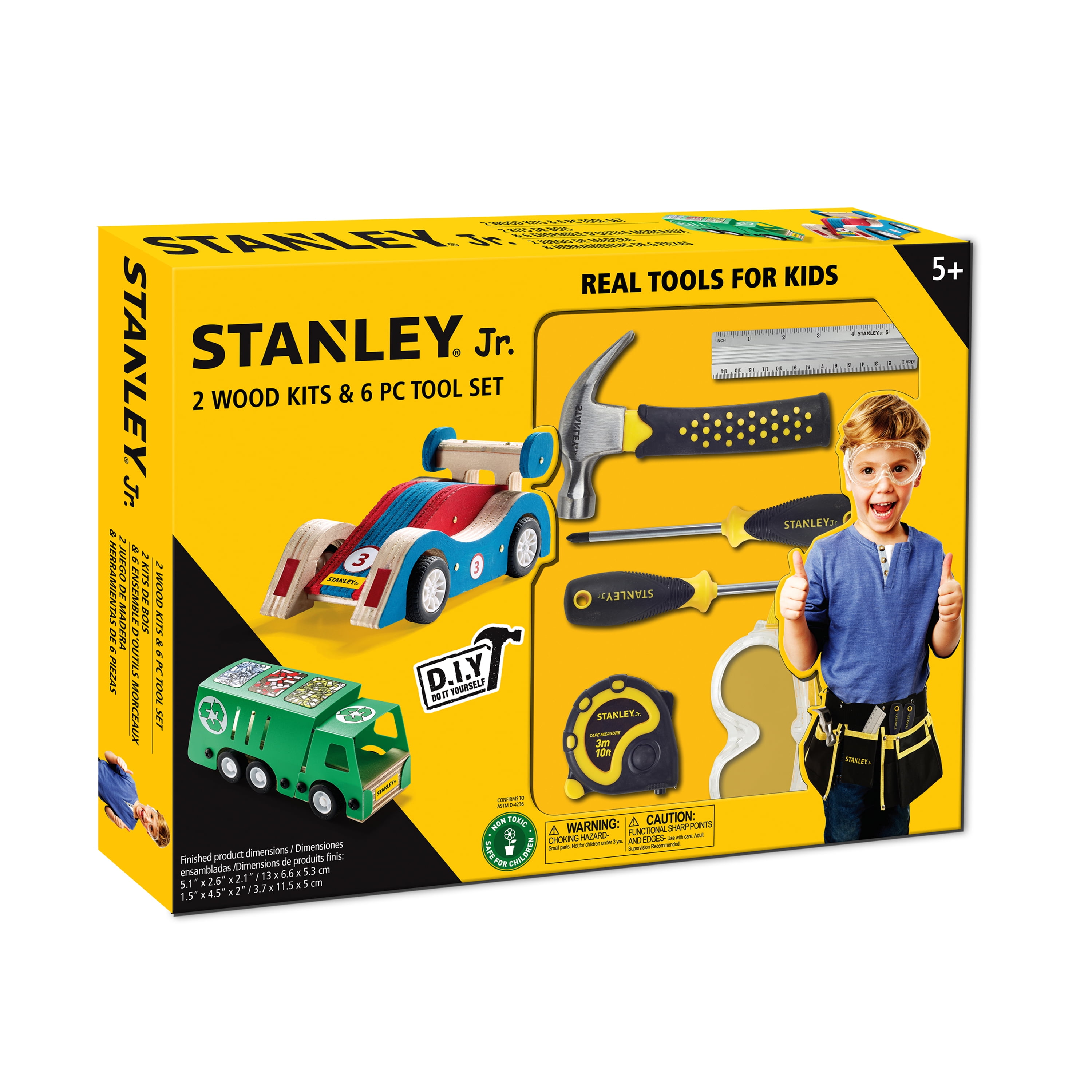Stanley Jr. 10-Piece Kids Tool Set with Tool Belt Pouch and Real  Construction Tools for Pretend Play Toys or Building and Woodwo