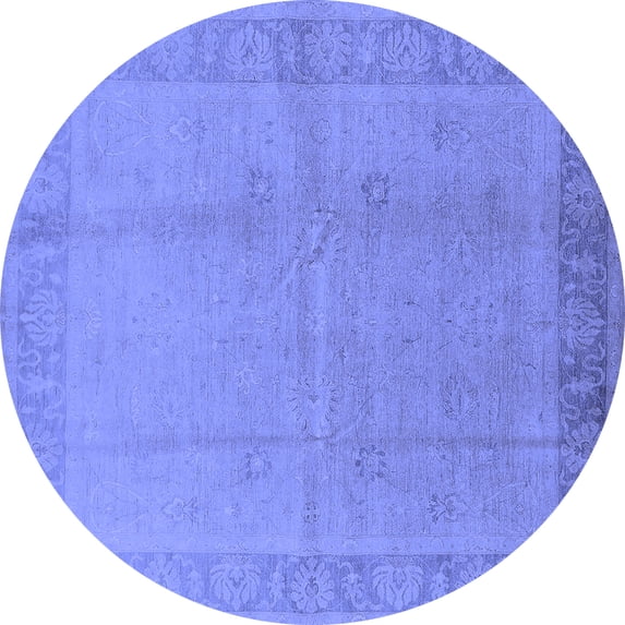 Ahgly Company Machine Washable Indoor Round Oriental Blue Traditional Area Rugs, 4' Round