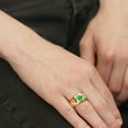 thumbnail image 4 of Gem Stone King 1.68 Cttw Simulated Emerald and Black Diamond 18K Yellow Gold Plated Silver Ring for Men | Round 8MM | Available in Size 7, 8, 9, 10, 11, 12, 13, 4 of 5