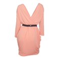 thumbnail image 2 of eVogues Plus size Deep V-Neck Wrap Bodice Long Sleeve Dress Peach, 2 of 3