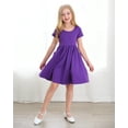 thumbnail image 3 of Stelle Casual Sundress Short Sleeve A-Line Twirly Skirt Skater with Pockets High Waisted Knee Length Flared Swing Party Dance Dress for Big Girls,PurPle,12 Years, 3 of 7