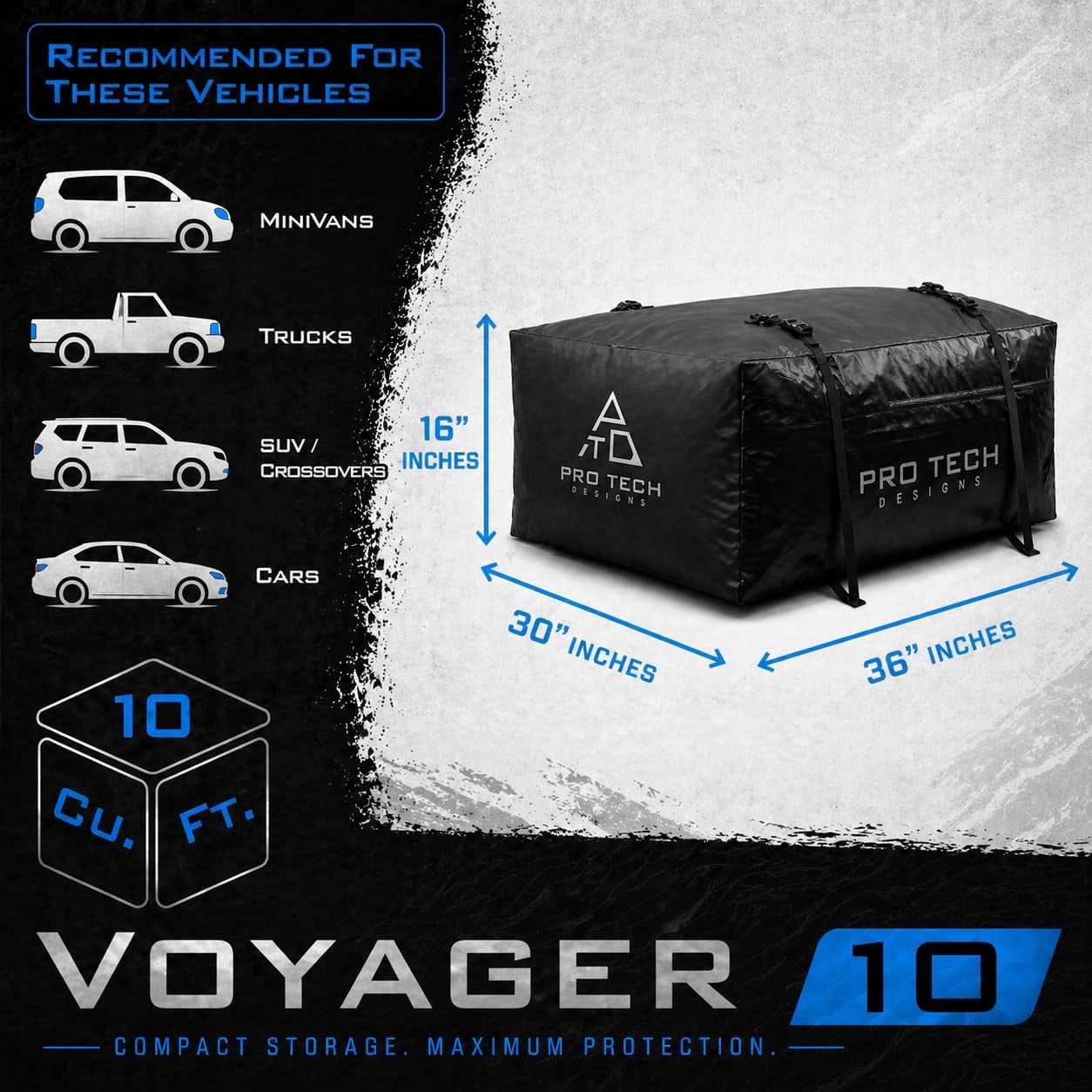 Pro Tech Designs, Rooftop Cargo Carrier, 10 cu ft, Waterproof