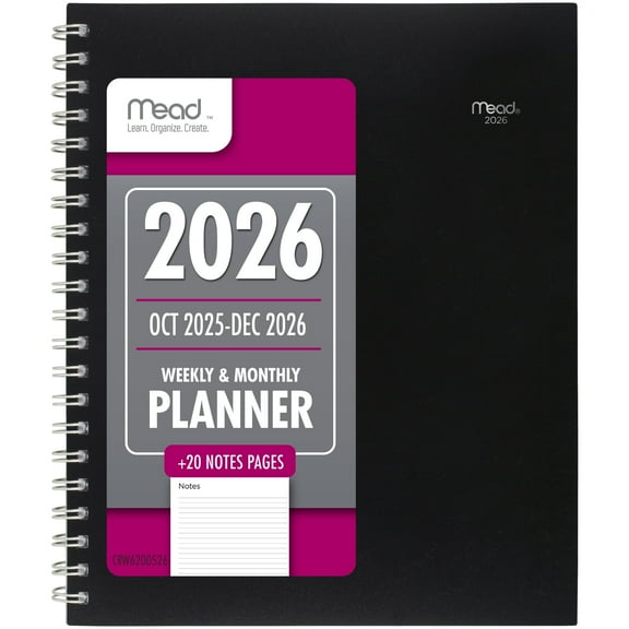 Mead Basic 2026 Weekly Monthly Planner Black Large 8 12 x 11 - Regular Year