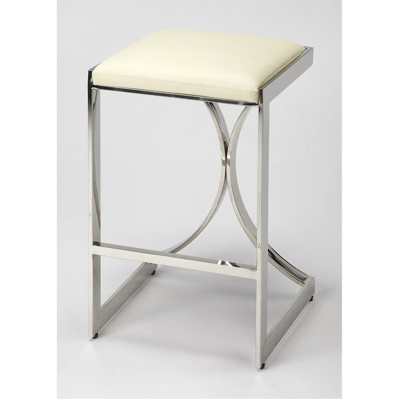 Butler Specialty 24" Faux Leather Counter Stool In Ivory And Silver