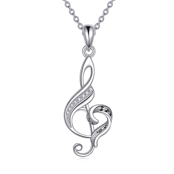 Music Note Necklace Sterling Silver Music Heart Pendant Treble Clef Jewelry Gifts for Women