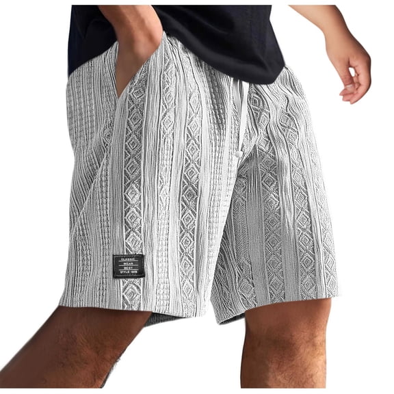 Kvture Shorts for Men Casual Summer Drawstring Elastic Waist Beach Short Loose Fit Texture with Side Pockets White XXXXL
