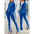thumbnail image 4 of Women's 2 Piece Tracksuit Set Sexy Cold Shoulder Full Zip Jacket and Split Hem Jogger Pants Outfits S-2XL, 4 of 6