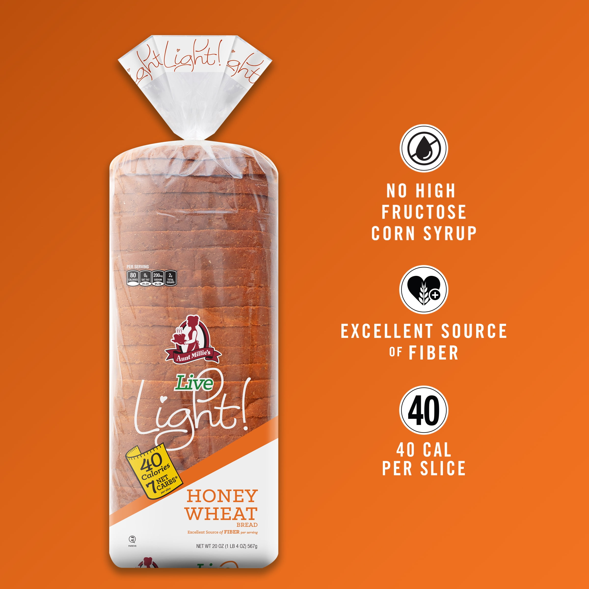 Aunt Millie's Live Light! Honey Wheat Bread, 20 oz.
