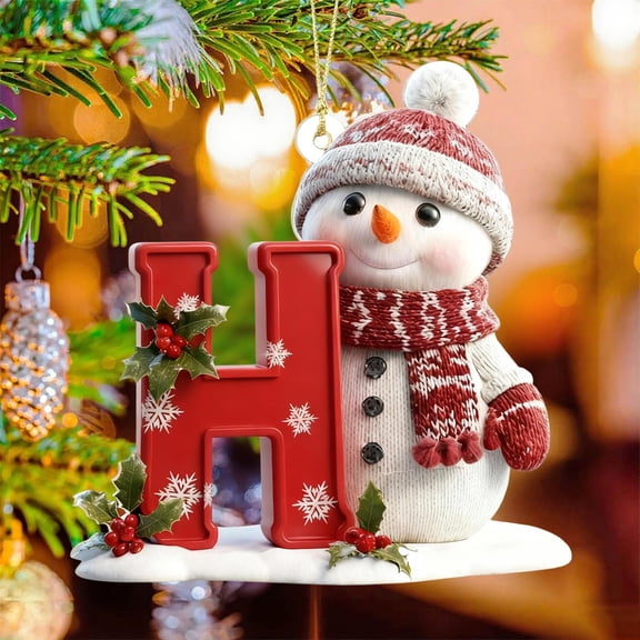 Doghiosgha Snowman Monogram Christmas Ornament, Flat Acrylic Hanging Decorations for Xmas Tree Holiday Window Decor, 3.15", H