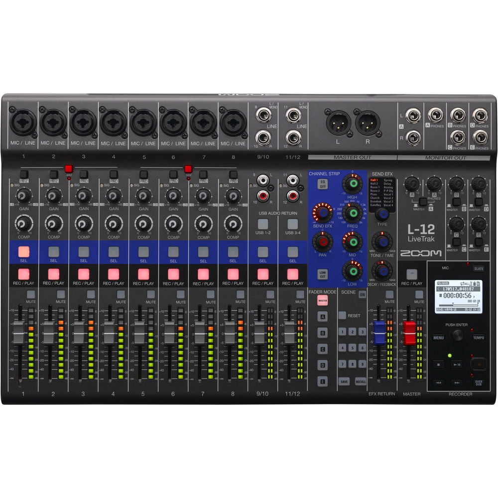 Zoom LiveTrak L-12 - 12-Channel Multitrack Recorder + Zoom ZDM-1 Podcast Mic Pack + More