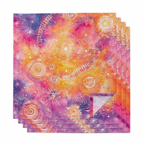 Cloth Napkins Set of 4 - 20x20 Inches, Orange Pink Purple Washable Reusable Table Napkins, Modern Abstract Watercolor Soft & Absortbent Dining Napkin for Party Wedding Hotel Restaurant