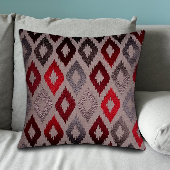 Throw Pillow Covers - Set of 2 Embroidered Decorative Cushion Case for Home Decor Sofa Couch Chair Bed Patio Living Room Bedroom Car Office - Red Brown Burgundy, 20x20 Inches