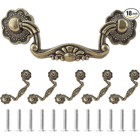 6 Pcs 3 Inch Bail Handle Drop Pulls Vintage Drop Bail Drawer Pulls Antique Bronze Cabinet Pull Handles (3" Hole Spacing, 4" Total Length)