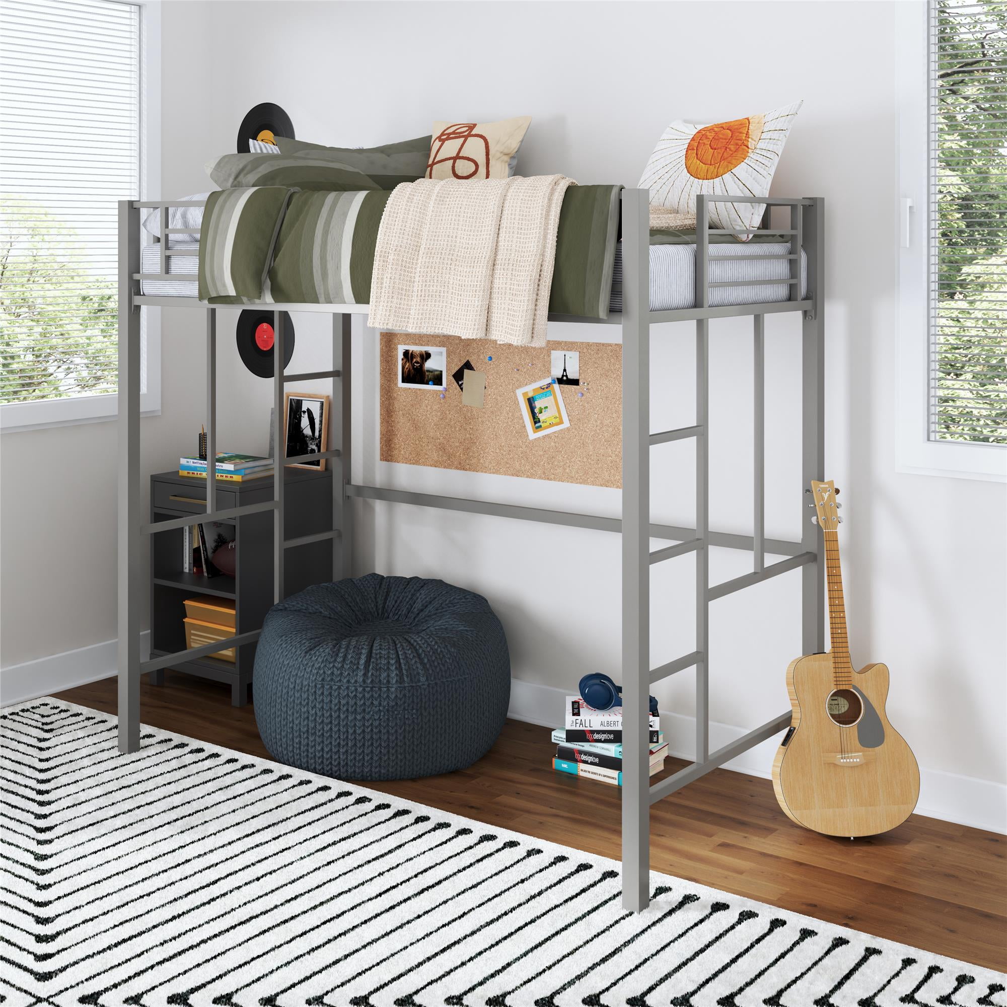 Your Zone Brittain Twin Metal Loft Bed, Navy Blue, Twin Size
