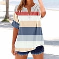 thumbnail image 2 of Women's Plus Size Tops Loose Casual V Neck Button Short Sleeve Color Block Tee Summer Soft Comfortable Shirts (XL, Multicolor 7), 2 of 5