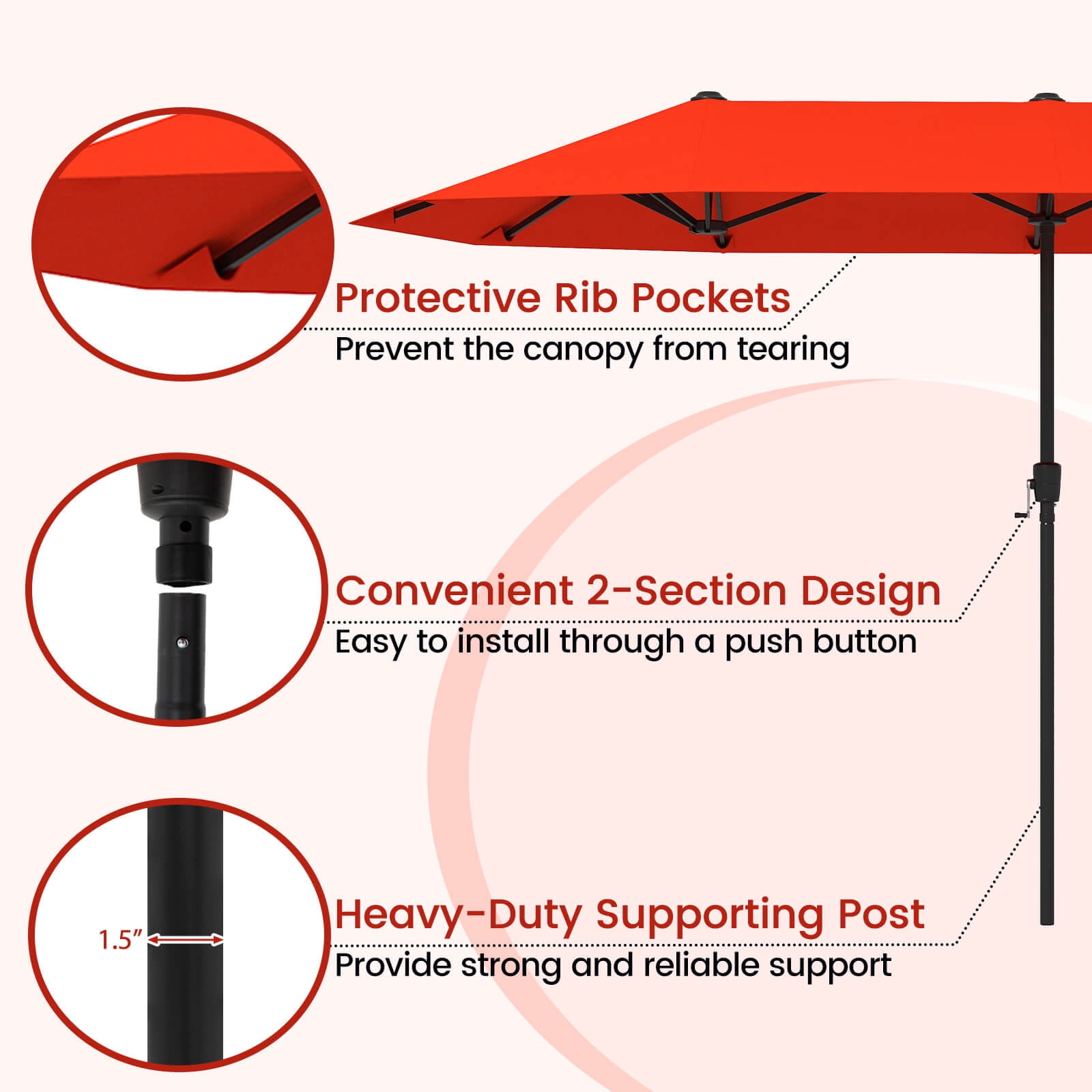 Costway 13 FT Large Patio Umbrella Outdoor Double-Sided Table Market Umbrella for Garden Orange