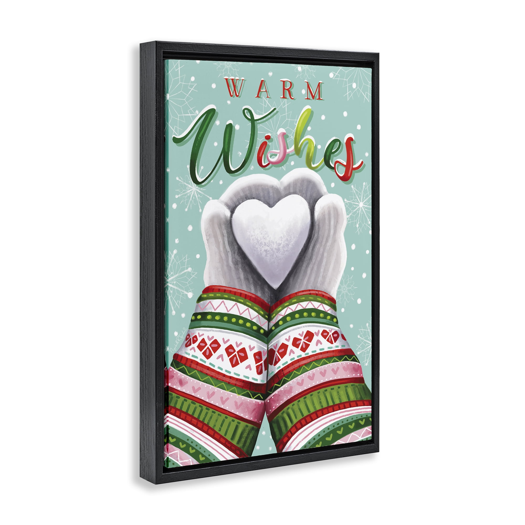 Stupell Industries Warm Wishes with Heart Holiday Painting Black Floater Framed Art Print Wall Art, 17 x 25