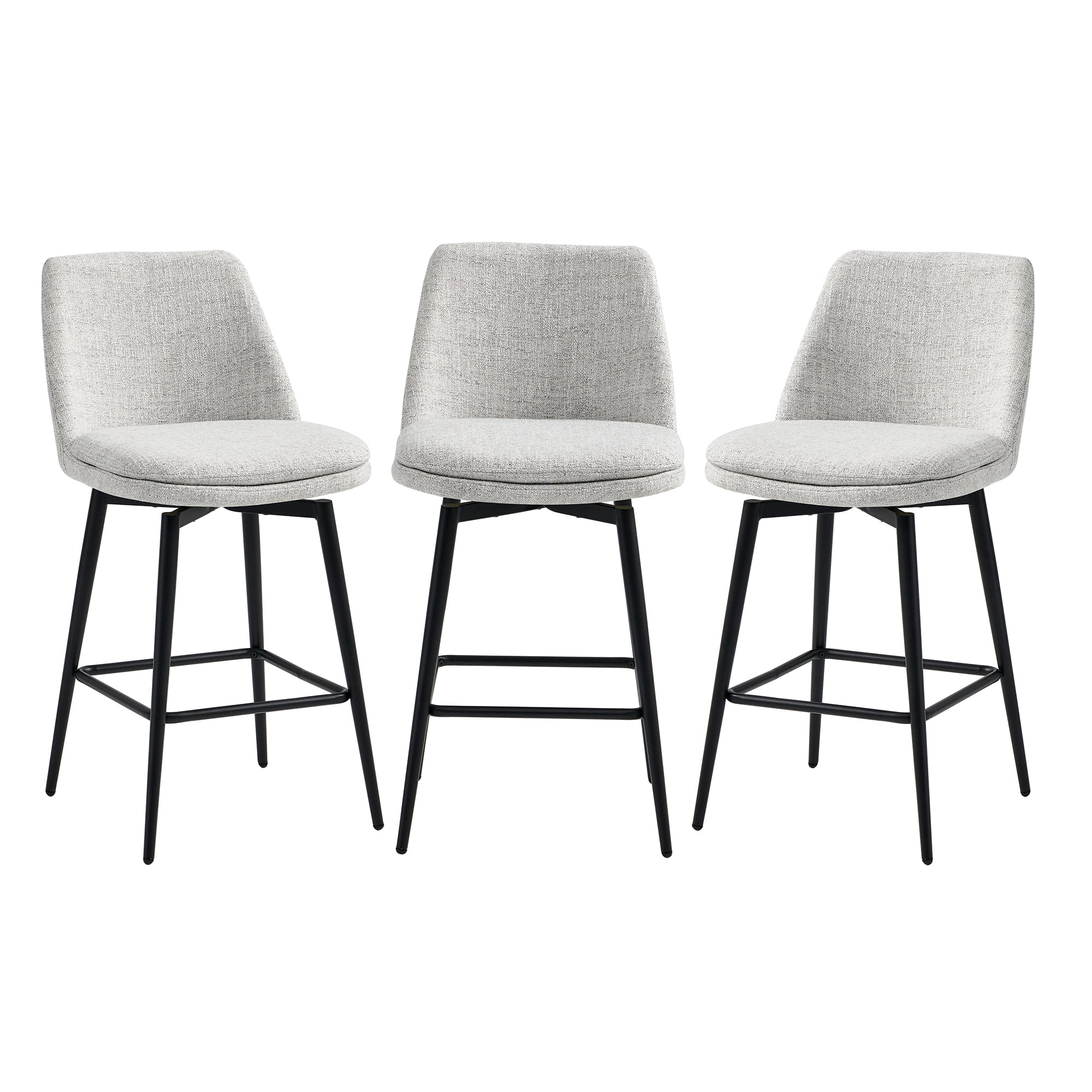 Spruce & Spring Counter Height Swivel Barstool with Curved Back and Metal Legs Set of 3, Cloud Fabric