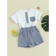 thumbnail image 4 of Musuos Toddler Boy Shorts Set 6 12 18 24M 3T Short Sleeve Round Neck Pocket Button T-Shirt with Shorts 2Pcs Summer Outfit, 4 of 10