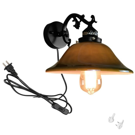 Kiven Plug in Wall Lamp, Vintage Style Plug in Wall Sconce with Glass Lampshade, 5.9ft Plug-in Cord, E26 Socket(1 Light)